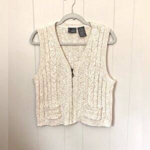 Vintage LizWear Sweater Vest Cardigan Zip Crop Oatmeal Cotton Blend Medium Y2K